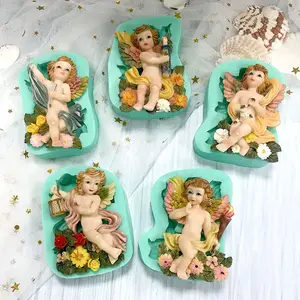 INTODIY European style retro oil painting style angel silica mould candy biscuit chocolate cake decorative Silicone Fondant Mold