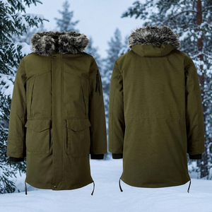 <b>Men's</b> Hooded <b>Long</b> Winter Jacket Olive Green <b>Waterproof</b> Down Filled Casual <b>Coat</b> with Fur Trim and Zipper Closure - Product Image 4