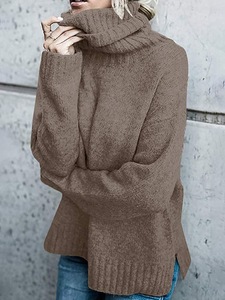 Pull tricoté <span class=keywords><strong>col</strong></span> <span class=keywords><strong>roulé</strong></span> épais pour <span class=keywords><strong>femme</strong></span>, collection automne-hiver, avec épaules tombantes, fentes latérales, côtelé, doux, chaud et décontracté - Product Image 6