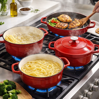 Casserole 3-en-1 multifonctionnelle en fonte émaillée pré-culottée, empilable, type Dutch Oven