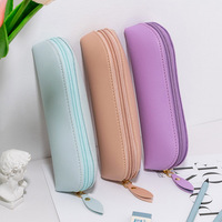 Nouveau produit étui à stylo en cuir élégant et simple avec fermeture à glissière couleur Macaron sac à crayons de grande capacité pour les étudiants