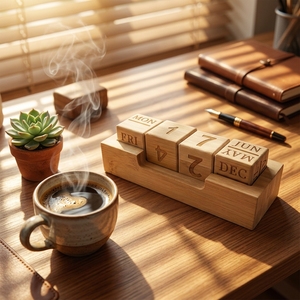 Calendario da Scrivania in Legno di Bambù Personalizzato Economico Stile Arte Popolare con Decorazioni Dipinte - Product Image 3