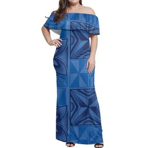 Vestido Maxi Casual <span class=keywords><strong>de</strong></span> <span class=keywords><strong>Mujer</strong></span> con Hombros Descubiertos y Volantes, Estampado Tribal Polinesio Samoano, Tallas Grandes, Largo hasta <span class=keywords><strong>el</strong></span> Suelo, para Dropshipping - Product Image 2