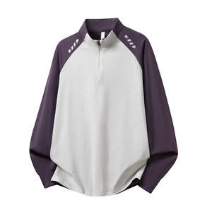 Veste de survêtement à col montant mi-zippé à manches longues avec design bicolore - Product Image 2