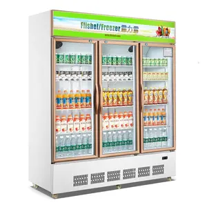 Коммерческий дисплей кулер супермаркет вертикальный 3 открытая стеклянная дверь холодильник для напитков