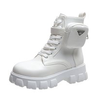 Sepatu bot musim dingin musim gugur wanita, dengan hak tebal kulit sapi sol atas PU pola Solid menambah tinggi fitur kehangatan nyaman
