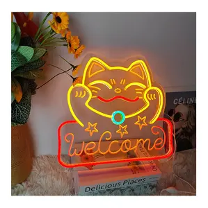 Производитель, быстрая доставка, Прямая поставка, приветственный светодиодный неоновый знак с надписью «Lucky Cat», неоновый знак с логотипом на заказ
