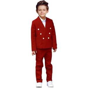 Conjunto de traje de esmoquin rojo de 2 piezas para niños, chaqueta y pantalones formales ajustados para niños para bodas, bailes y fiestas de cumpleaños - Product Image 2