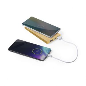 แบตสำรองพกพาแบบไร้สาย OEM ผลิตจากไม้ไผ่ลายนูน เป็นมิตรกับสิ่งแวดล้อม กำลังไฟ 5W ความจุ 6000mAh ช่องเสียบ USB Type C 2 ช่อง สำหรับใช้เป็นของขวัญส่งเสริมการขายทางธุรกิจ - Product Image 3