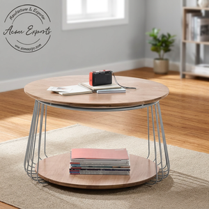 Modern Round Coffee <b>Table</b> with Dual Tiers Sleek Design with Metal Base Ideal for Living Room and Storage - Product Image 1