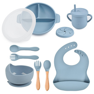 Ensemble d'alimentation de sevrage de bébé sans BPA ensemble de plaque d'aspiration divisée en Silicone bols cuillère bavoir enfants ensemble de vaisselle à manger - Product Image 3