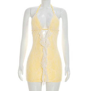 Viviblook C26DS193 C26DS193 Vestido de Noche Mini Bodycon de Encaje sin Mangas con Espalda Descubierta y Diseño Hueco, Color Sólido, Sexy, Novedad de Verano para Mujer - Product Image 2