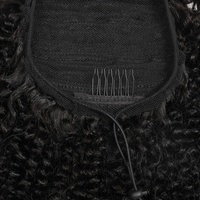 Extension Queue de Cheval Cheveux Humains Crépus Bouclés Afro Noir Naturel à Bande Élastique avec Cordon de Serrage pour Chignon