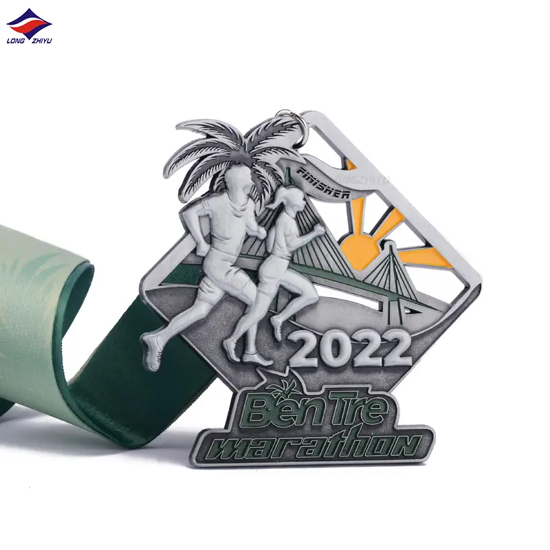 लंबे समय तक चीन धातु पदक उपहार निर्माता थोक 3 डी डिजाइन पुरस्कार रिबन के साथ कस्टम खेल मैराथन पदक