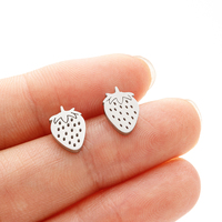 Shaungshuo roestvrij staal PVD verguld schattig klein aardbei fruit moderne damesoorbellen mode-sieraden groothandel