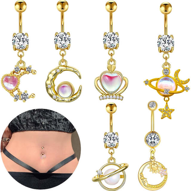 Moon Stainless Steel Surgical Jewelry Shiny Belly Piercing Button Ring Gold Plated Body Jewelry for Weddings