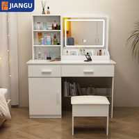Meuble de chambre à coucher moderne, coiffeuse avec miroir LED, armoire à maquillage en bois crème