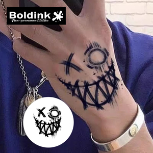 Tatuaggio semipermanente Boldink Black Smile Face Graffiti per arte corporea, impermeabile, a lunga durata (2 settimane), con inchiostro a base di erbe, adesivo. - Product Image 3