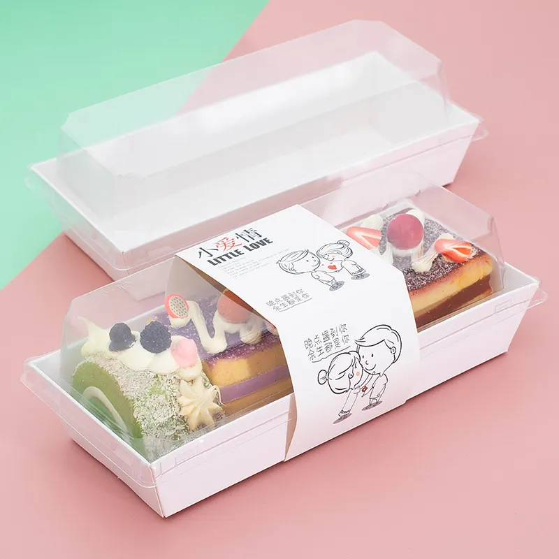 Caja de embalaje para sándwich, rollo de pastel desechable, Rollo suizo, papel de hornear con tapa transparente