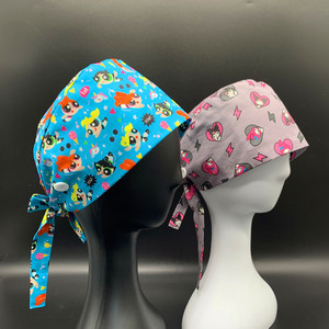 En stock, bonnets d'infirmière imprimés Power Girls, styles mignons à nouer dans le dos, doublure en satin, bonnet <span class=keywords><strong>de</strong></span> travail pour les filles - Product Image 1