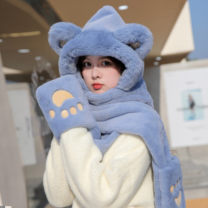 Ensemble bon marché de capuche et d'écharpe en peluche rose avec oreilles d'ours, accessoire pour temps froid - Product Image 5