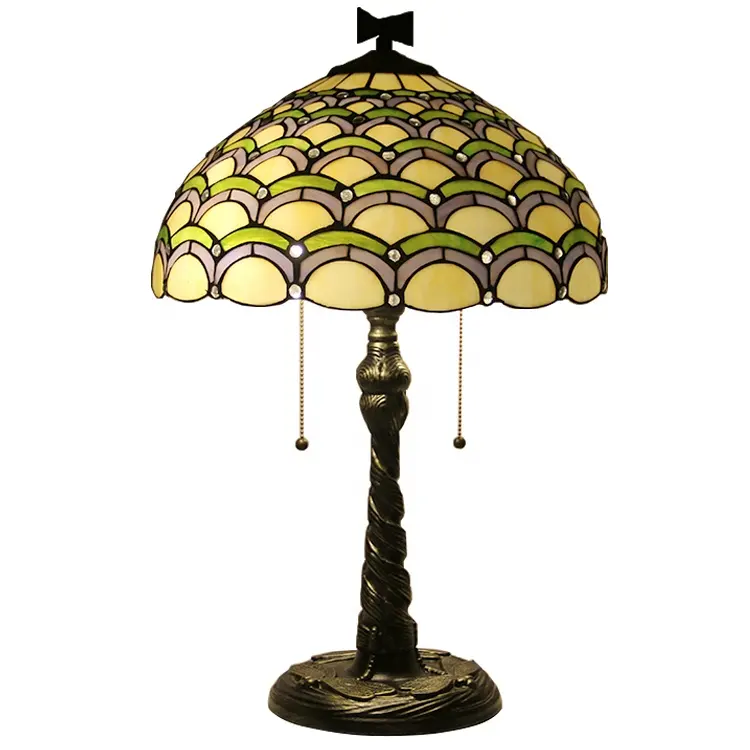 LongHuiJing 16 inç özel Tiffany tarzı masa lambası vitray mücevher abajur çift yaktı bükülmüş sinek mozaik taban