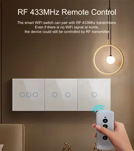 Interruptor de parede sem fio eu/uk rf, interruptor de controle remoto wi-fi 2 vias painel de vidro cristal de luxo 1/2/3 gang interruptor de luz inteligente