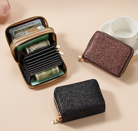 Dompet Wanita Kulit PU Glitter Ritsleting Ganda Mewah Dompet Koin Retro Dompet Uang Receh Tempat Kartu ID Desainer Wanita
