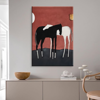 Peinture à l'huile abstraite de cheval peinte à la main, art animal minimaliste noir et blanc pour la décoration intérieure