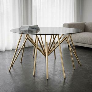 AK Brass Handmade <b>Round</b> Iron Metal Coffee <b>Table</b> <b>Gold</b> Finish with Glass Top for Home Hotel Living Room Furniture - Product Image 2