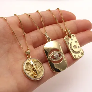 Gargantilla religiosa de Zirconia cúbica, collar con colgante de ojo de <span class=keywords><strong>diablo</strong></span>/elefante/caballo/luna, joyería para mujer, cadena de clavícula chapada en oro de 18 quilates - Product Image 3