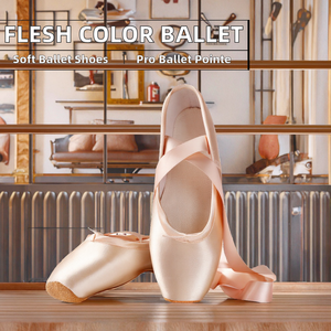 Flesh Color <b>Soft</b> Ballet Pointe <b>Shoes</b> for Women Child & Adult with Satin Upper Cotton Lining Ribbons - Product Image 2