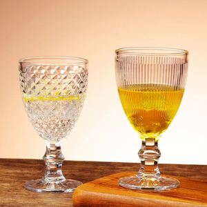 Verre à pied haut gaufré motif tournesol, style rétro français, pour café, jus et vin rouge - Product Image 2