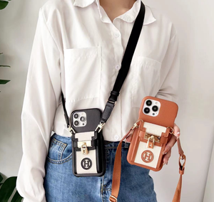 Étui de téléphone de luxe tendance avec fente pour cartes, design bandoulière, cordon, style Ins, en cuir PU, pour téléphones 17/16/15/14/<span class=keywords><strong>13</strong></span>/12 - Product Image 1