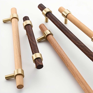 Poignées en laiton et bois de noyer/hêtre – Longues poignées de style japonais pour armoires, tiroirs, placards et quincaillerie de cuisine – Durables et faciles à installer - Product Image 5