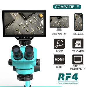 <span class=keywords><strong>Microscope</strong></span> trinoculaire professionnel Rf4 avec caméra 4K, écran, éclairage annulaire à 144 LED, zoom 7-50x pour la soudure électronique et la réparation de circuits imprimés - Product Image 5