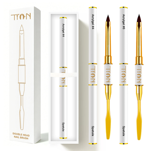 Pinceau Polygel 2-en-1 Premium, Pinceau à Ongles Acrylique Double Embout, Spatule Métallique, Outil Professionnel d'<span class=keywords><strong>Extension</strong></span> d'Ongles, Design Blanc et Or - Product Image 1