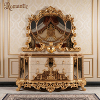 Luxuriöses Türkisches Bett im Champagner-Gold-Stil mit Handgeschnitztem Holz-Schlafzimmermöbel-Set für Apartments, Königliche Villen und Palastdekoration