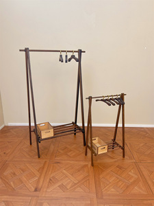 Miniature Dollhouse Wooden <b>Clothing</b> Rack With Shelf And <b>Hangers</b> For Home Decoration 1:12 1:6 Mini Model Outfits Display - Product Image 3