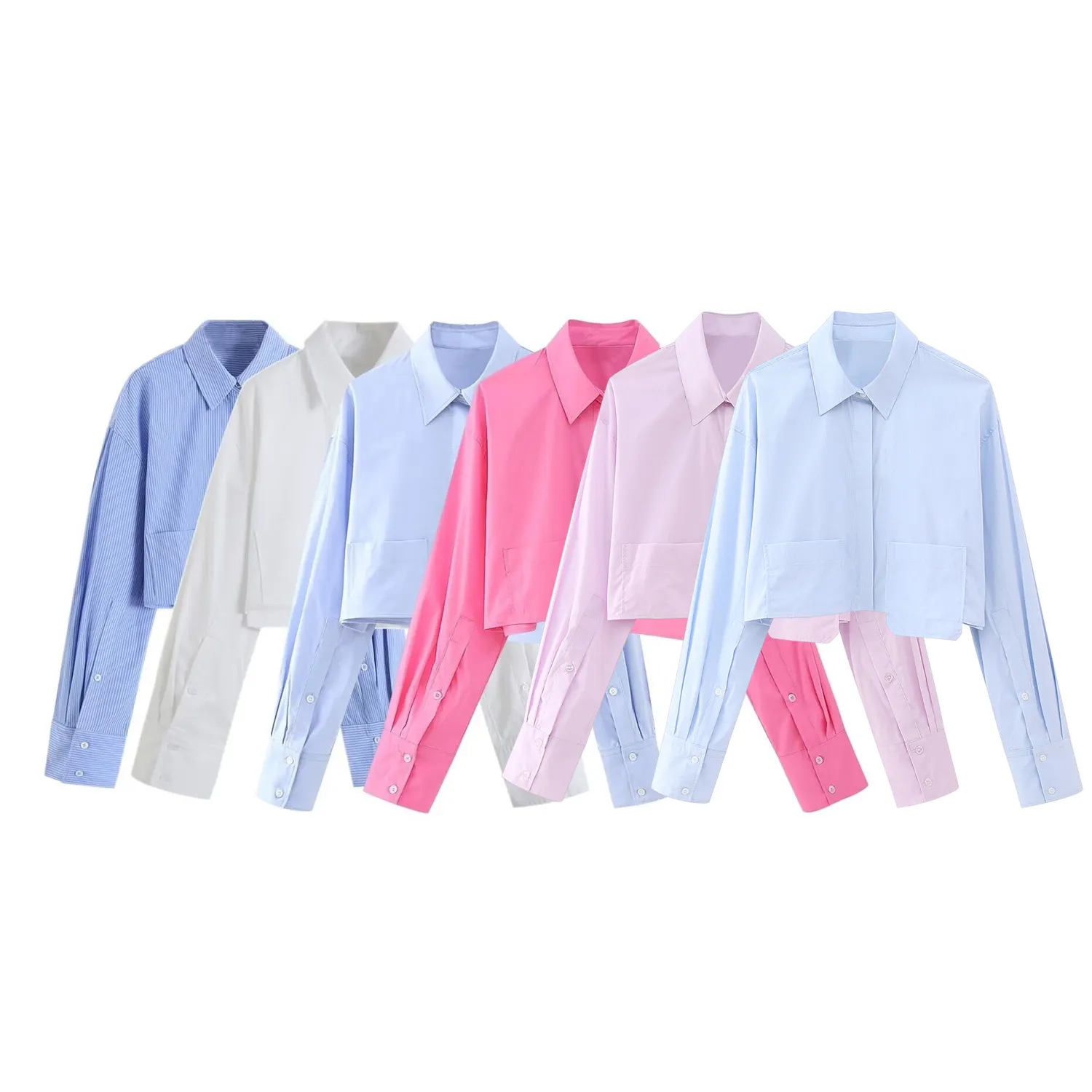 6 colorway turn down collar long sleeve front pockets casual tops blouse for women fashionable