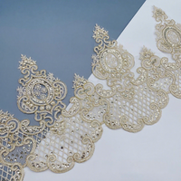 Bordure en dentelle à sequins en polyester de 24 cm de large, couleur or, pour robe de mariée, dentelle à cordonner