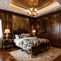 Personnalisation de salon haut de gamme à double hauteur en bois massif avec finition dorée pour villa de luxe et toute la maison