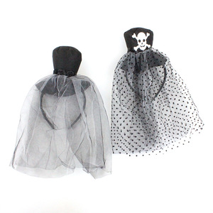 Halloween Hat With Veil Headband Black Tulle Pirate <b>Skull</b> Design Costume Prop For Party <b>Decorations</b> - Product Image 1
