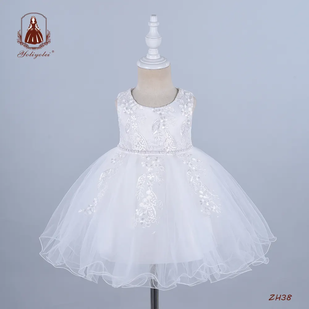 Latest Design Kids Girls Angelic Ball Gown Formal Baby White Baptism Clothes Dress Girls' Wedding Princess Dress