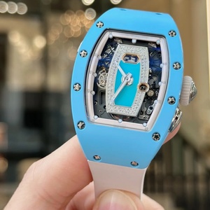 Reloj Mecánico 037 de Lujo Sencillo con Caja de Cerámica Azul y Oro Rosa con Incrustaciones de Diamantes, Doble Visualización de Fecha y Hora, Esfera Semi-Squeletizada - Product Image 2