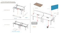 Vente flash Bureau de travail de bureau réglable en hauteur double face pour 4/6/8 personnes Mobilier de bureau