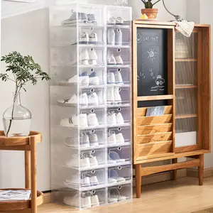 Caja de almacenamiento de zapatos de plástico transparente para el hogar, tipo cajón, estante de pared a prueba de polvo y humedad para hombres y mujeres, Zapatero para dormitorio