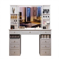 Table de maquillage intelligente avec miroir LED, bureau de coiffeuse avec tiroirs de rangement et prise de courant intégrée pour chambre à coucher et dressing