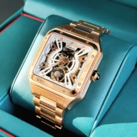 Montre squelette automatique pour homme de haute qualité, bracelet en acier inoxydable carré, boîtier de 40 mm, résistance à l'eau 5 ATM, montre mécanique