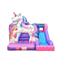 Château Gonflable Licorne avec Toboggan et Parcours d'Obstacles, Aire de Jeu Gonflable pour Enfants
